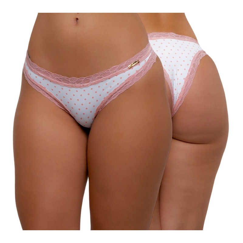 Kit 3 Calcinhas Bella Conforto Estampada Poliamida Renda Lingerie Moda