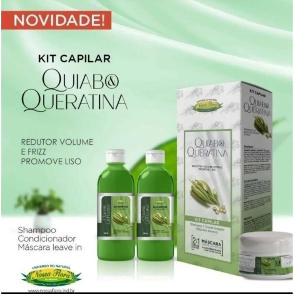 Kit Capilar Quiabo Queratina Redutor De Volume E Frizz Promove Liso