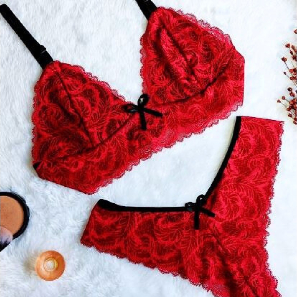 Kit Conjunto de Renda Calcinha e Sutiã Cores Lingerie Feminina