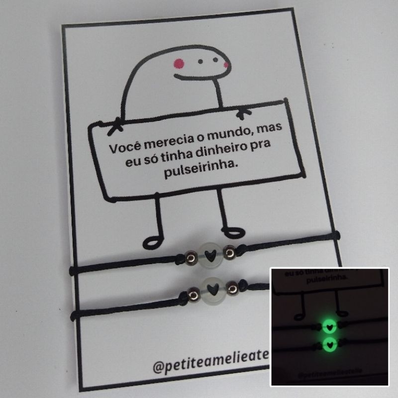 Pulseira de casal pulseira de amizade coração que brilha no escuro