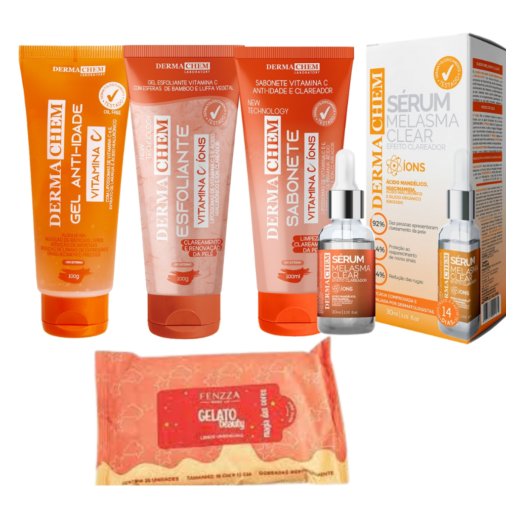 Kit Vitamina C Gel Hidratante Anti Idade Serum Melasma Clear Sabonete