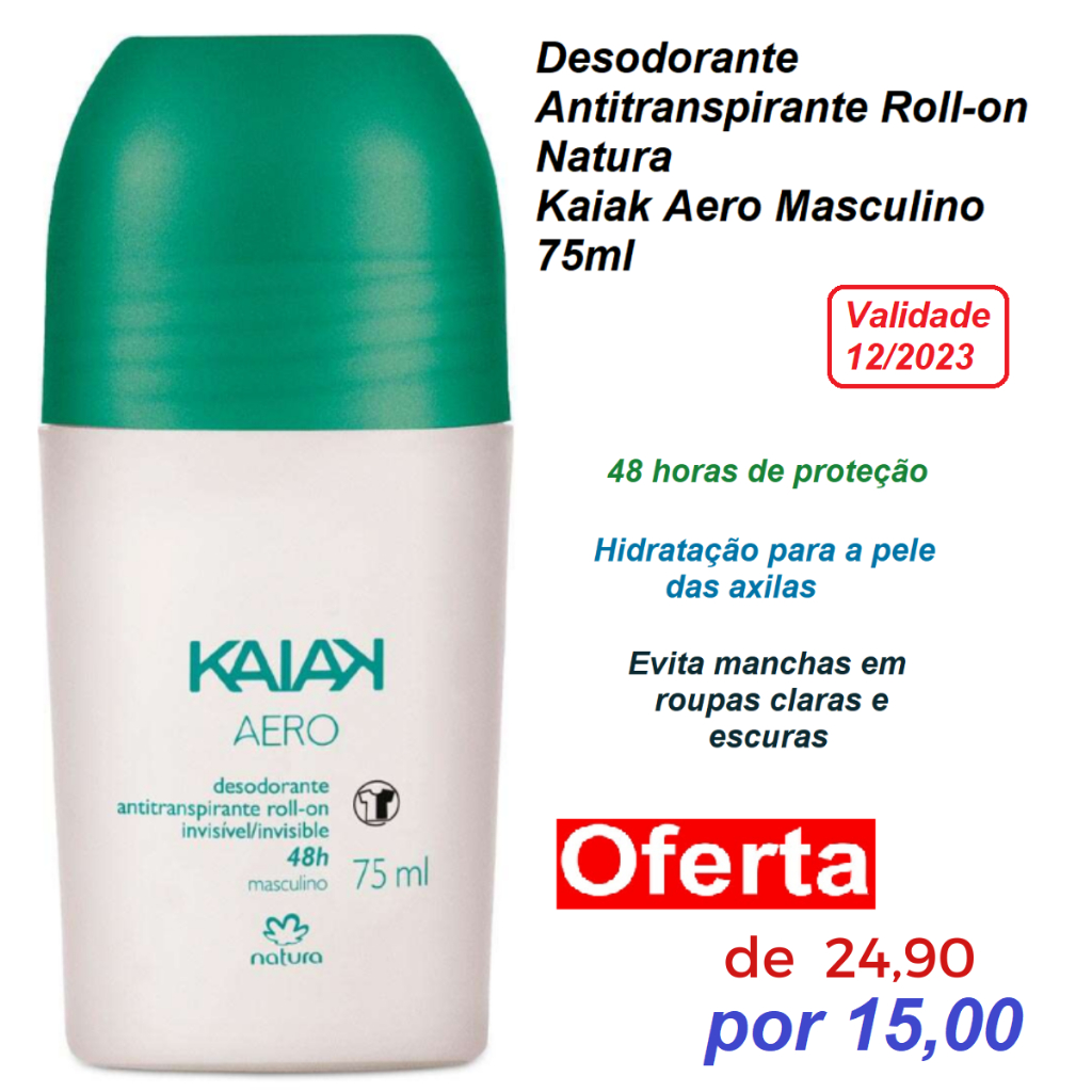 Desodorante Antitranspirante Roll On Natura Kaiak Aero Masculino 75ml