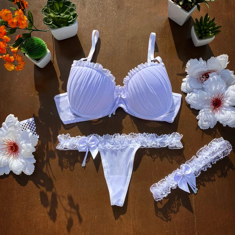 Conjunto Perneira Lingerie De Luxo Calcinha Fio Dental Langerie Sensual