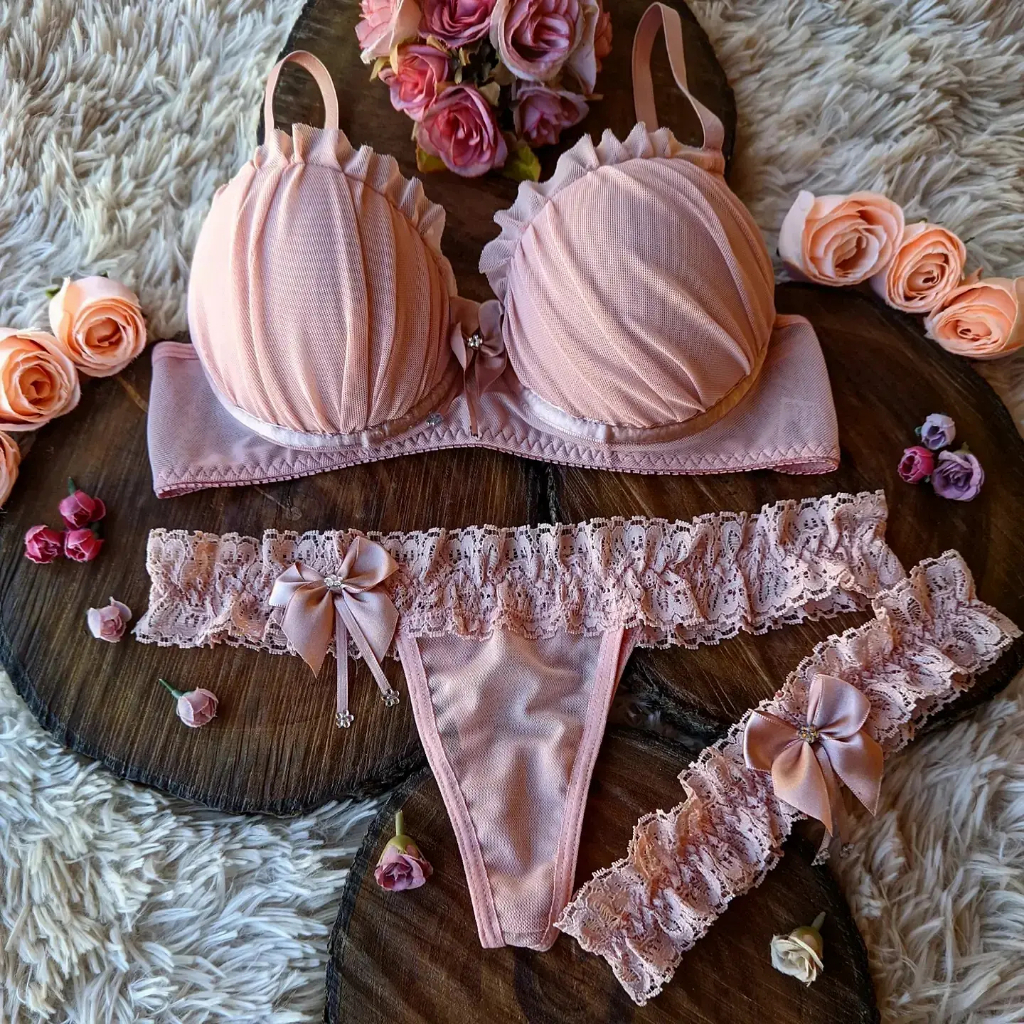 Conjunto Perneira Lingerie De Luxo Calcinha Fio Dental Langerie Sensual