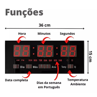 Rel Gio Parede Led Digital Grande Cm Term Metro Data Alarme Bivolt