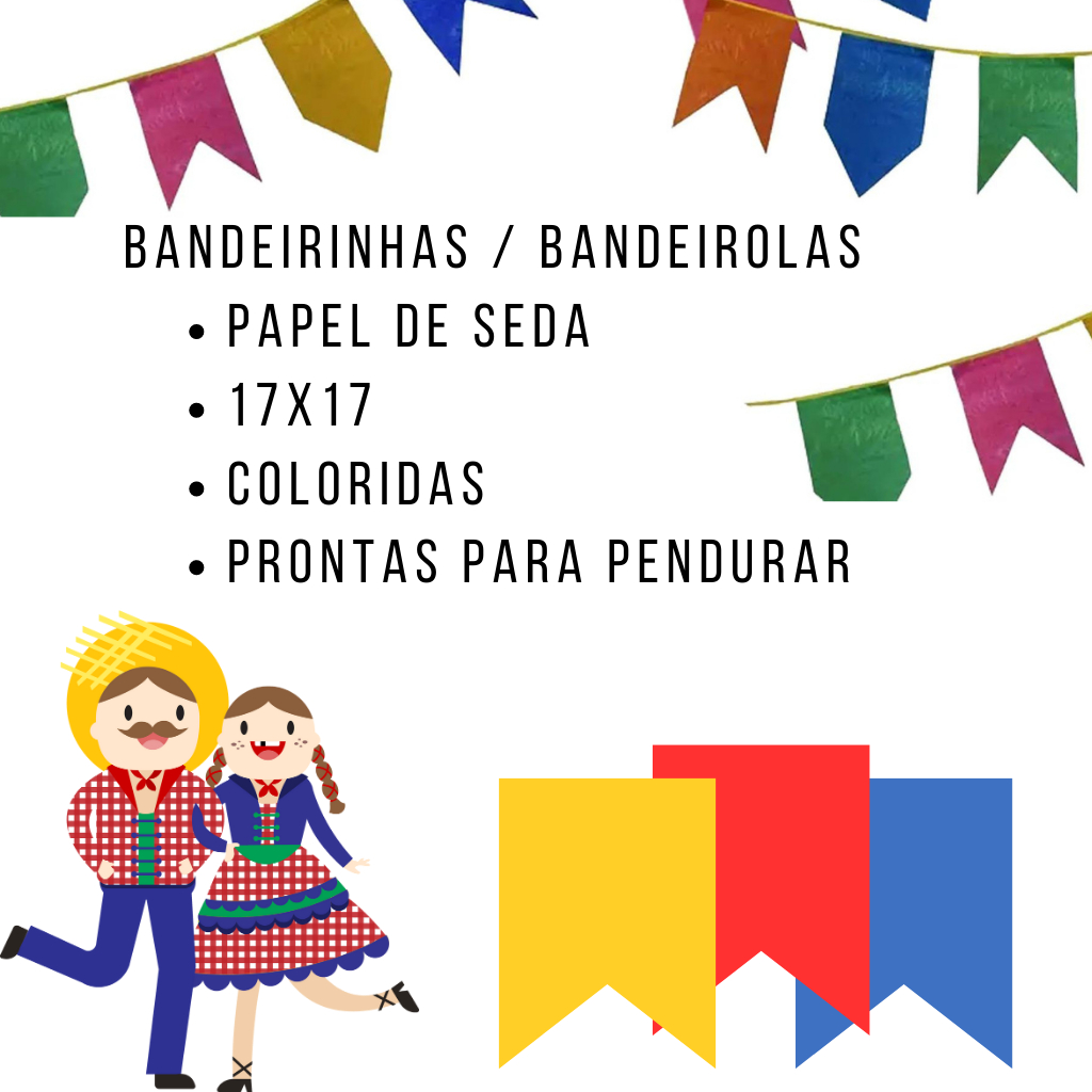 Bandeirinha Para Festa Junina De Seda 10 Metros Enfeite Colorido Real