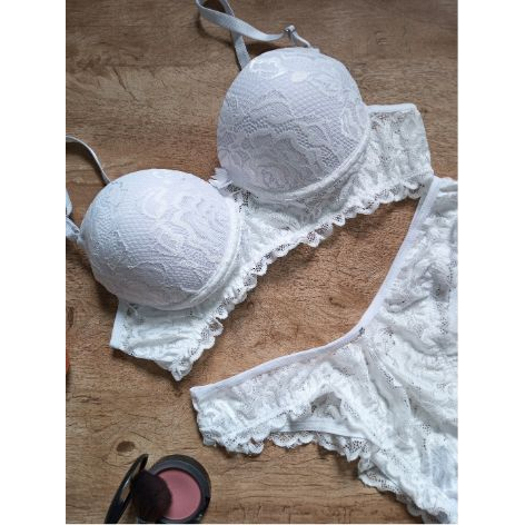 Lingerie Noiva Lua de Mel Branca Calcinha Sutiã Renda Antialergico