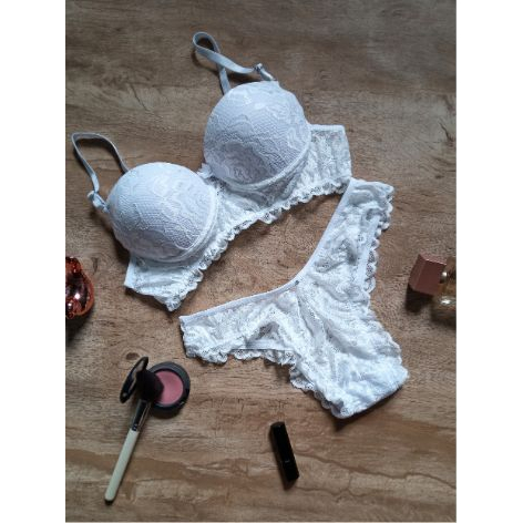 Lingerie Noiva Lua de Mel Branca Calcinha Sutiã Renda Antialergico