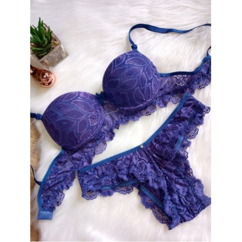 Conjunto Lingerie Azul Renda Sutian Calcinha Feminino Sexy Shopee Brasil