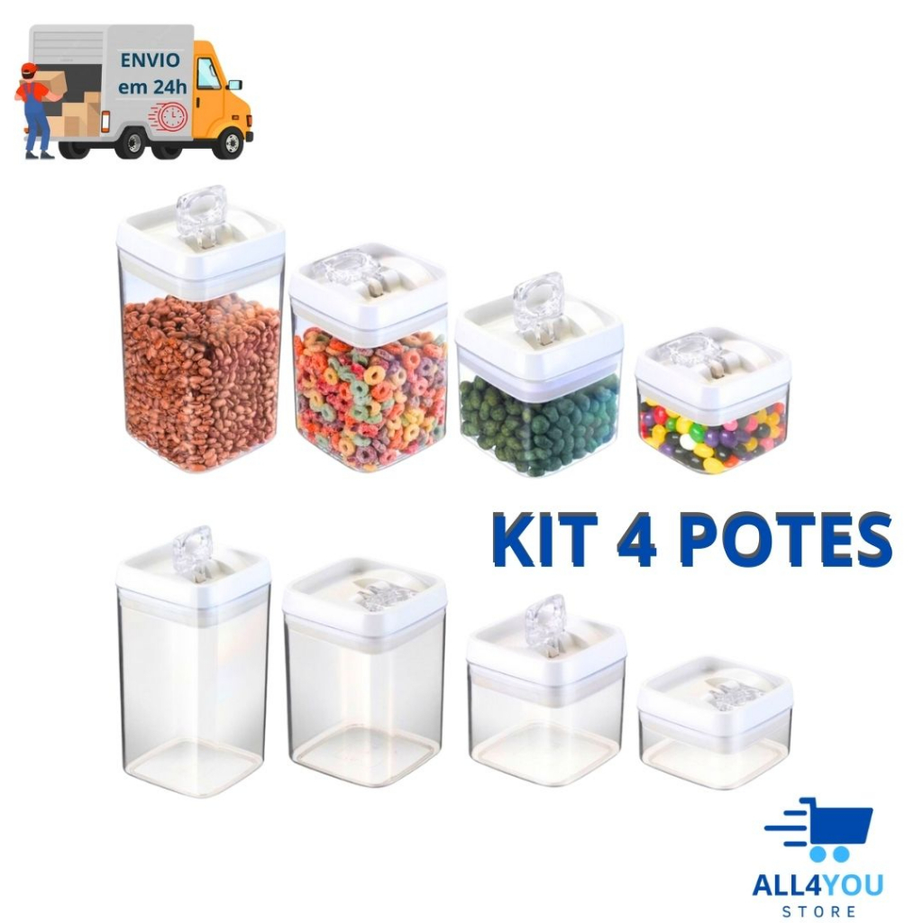 Kit Potes Herm Ticos Armazenador De Alimentos Para Cozinha Shopee