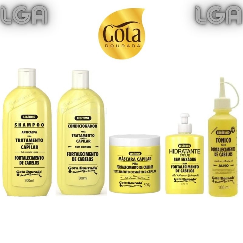 KIT GOTA DOURADA 5 PRODUTOS Tradicional Shampoo 300ml Cond 300ml