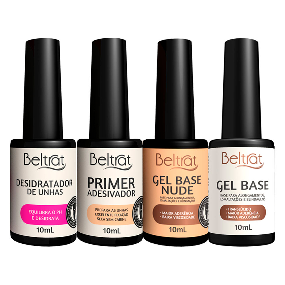 Kit Beltrat Primer Adesivador Desidratador Gel Base Transparente