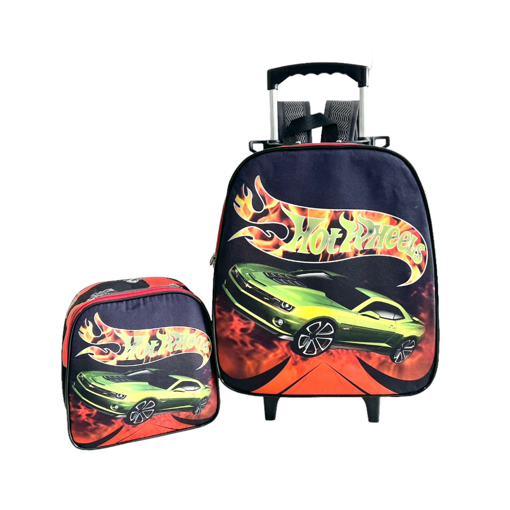 Mochila Escolar Hot Wheels Veloz Rodinhas M Lancheira F Carros Verde