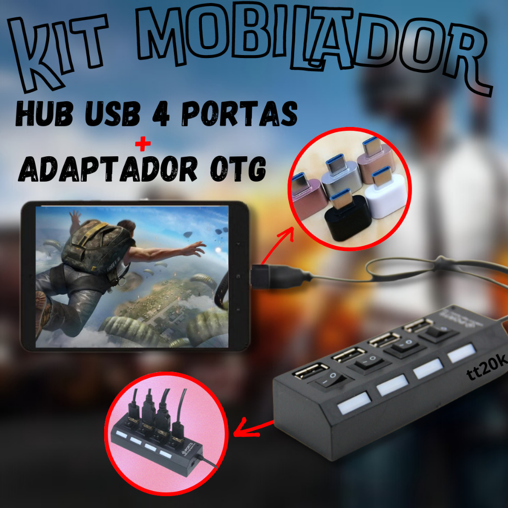 Kit Hub USB 4 Portas 2 0 Mini Adaptador OTG Tipo C Para Celular