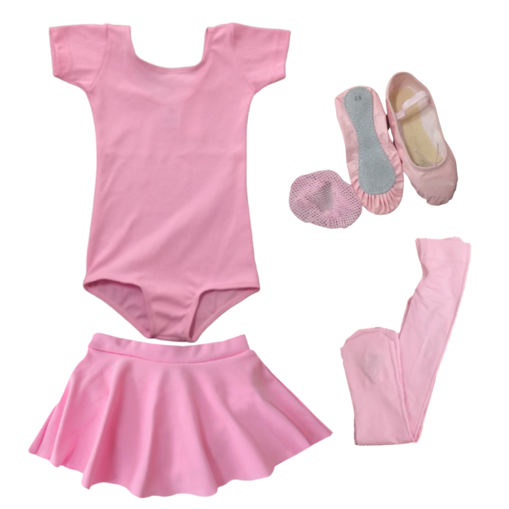 Kit Roupa De Ballet Infantil 5 Itens Collant Meia Manga e Saia de Cós