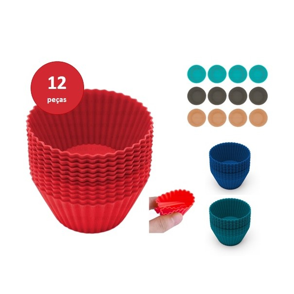 Kit 12 Forminhas De Silicone Mini Cupcake Bolo Muffin Assadeira