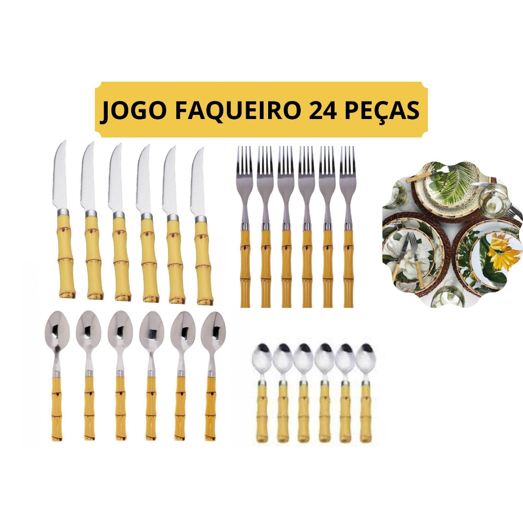 Faqueiro Bambu Talheres Completo Pe As A O Inox Bambu Shopee Brasil