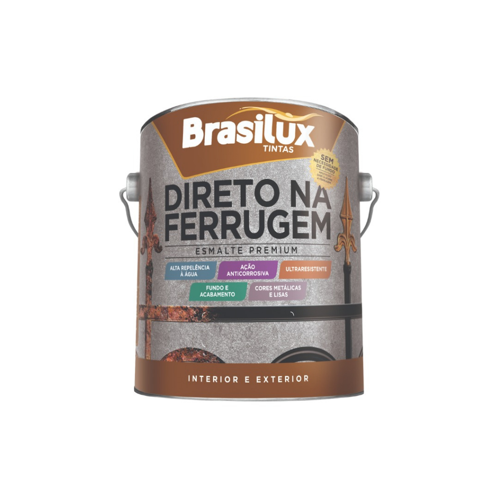 Tinta Esmalte Direto Na Ferrugem Branco Ou Preto 3 6L Ferro Metal