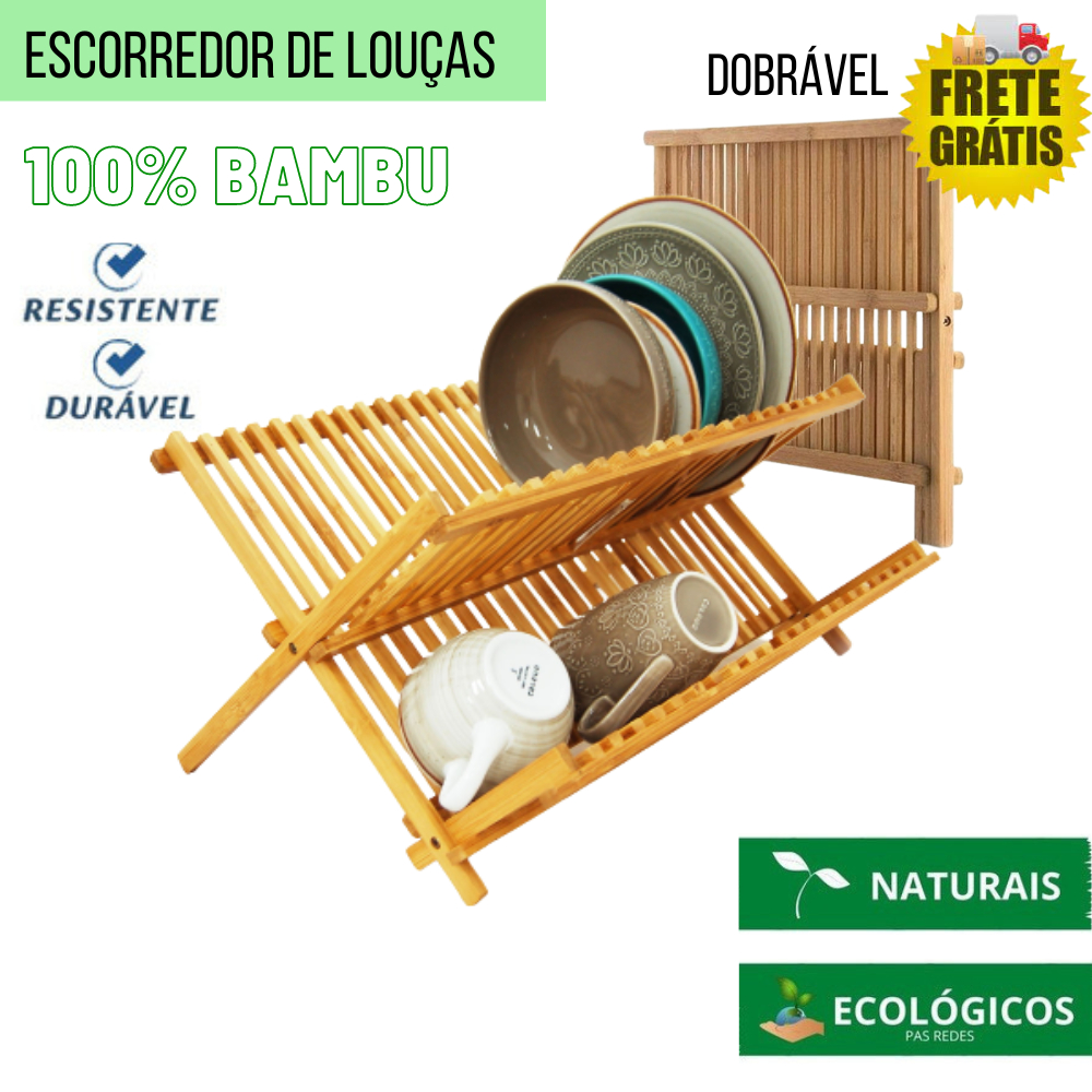 Suporte Escorredor De Pratos Bambu Madeira Natural Para Cozinha