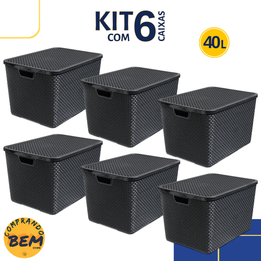 Kit Caixas Organizadoras Rattan Litros Preta Arqplast Shopee Brasil