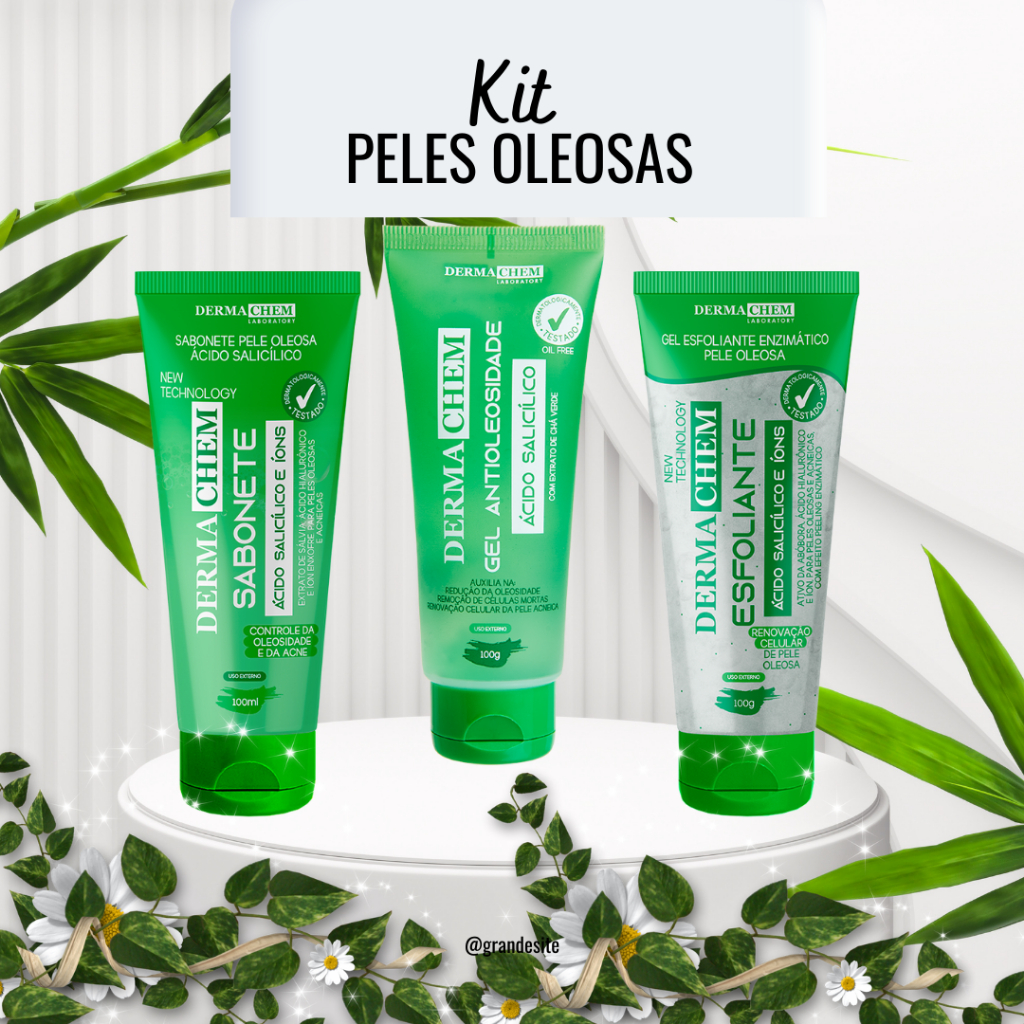 Kit Pele Oleosa e Acneica Dermachem Sabonete Acido Salicílico Gel