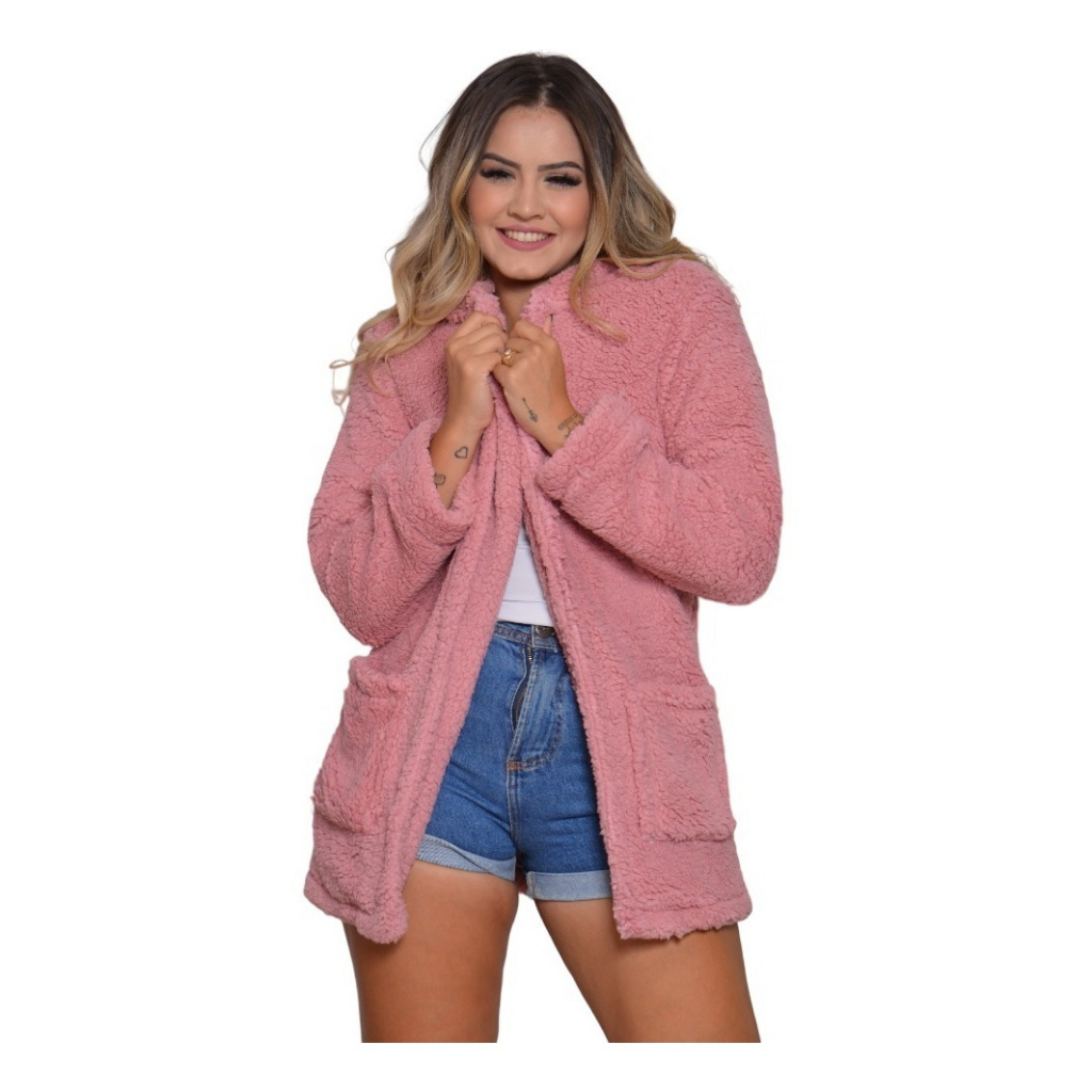 Casaco Sobretudo Capuz Teddy Bear Feminino Moda Inverno Shopee Brasil