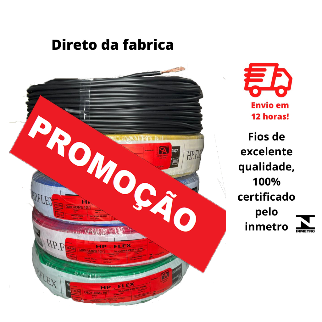 Promo Cabo Flexivel Mm Rolo Fio Metros Inmetro Anti Chamas