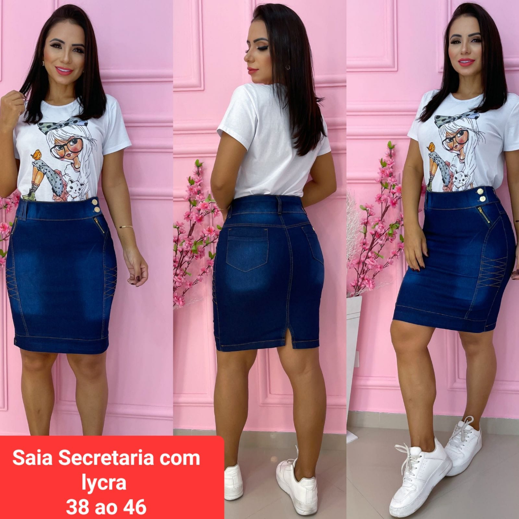 Saia Jeans Evangelica Lycra Modelo Secretaria Super Leve E