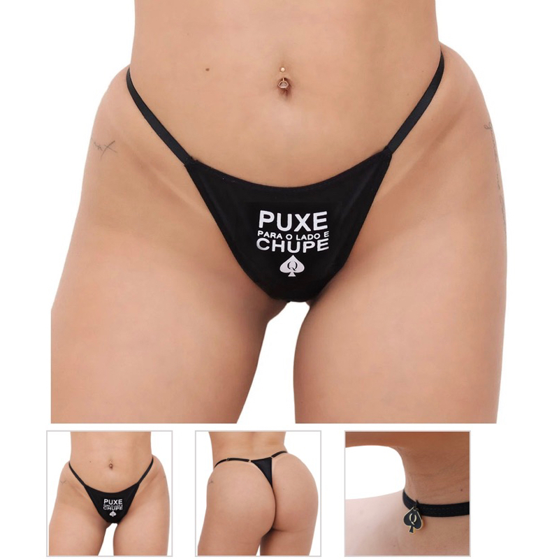 Calcinhas Frase Lingerie Preta Fio Dental Uma Gargantilha Shopee