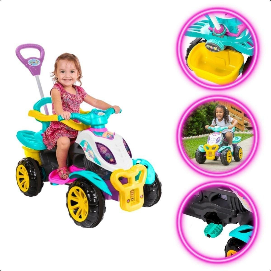 Carrinho De Passeio Infantil Quadriciclo Haste Pedal Menina Shopee