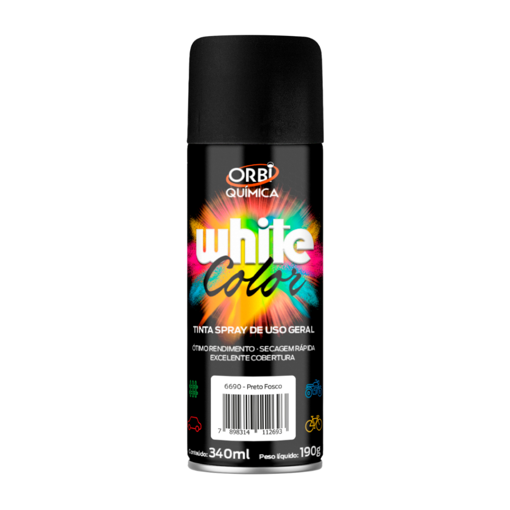 Tinta Spray Preto Fosco Ml Orbiquimica Uso Geral White Color