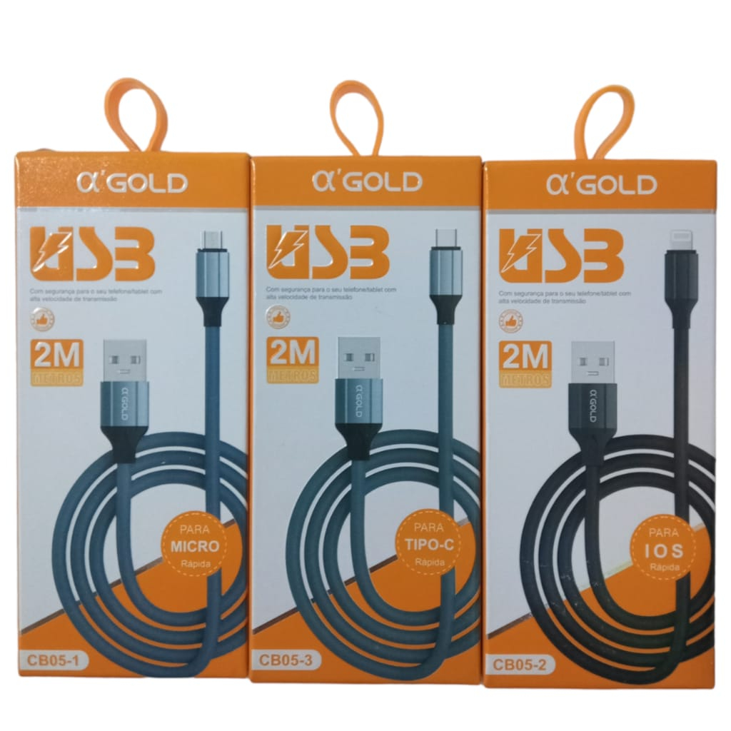 Cabo 2 Metros USB Carregamento Rápido Cor Chumbo 4 8A Qualidade Premium