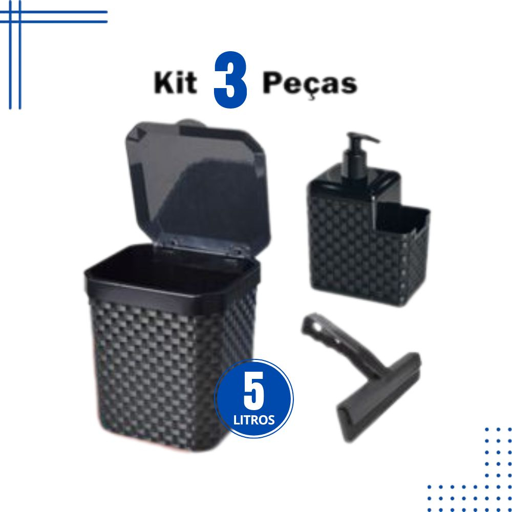 Kit Lixeira Pia 5 Litros Porta Detergente Sabão Rodinho de Pia Kit