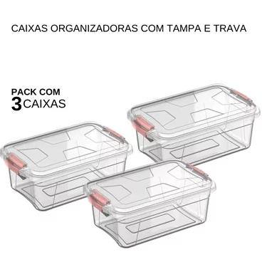 Kit Caixas Organizadora Multiuso Transparente Litros Uninjet