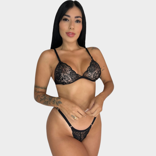 Conjunto Lingerie Renda Sexy Sensual Feminino Sem Bojo Transparente Dia