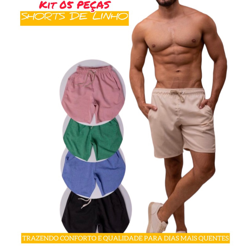 Kit Short De Linho Masculino B Sico Mauricinho Premium Lavado De