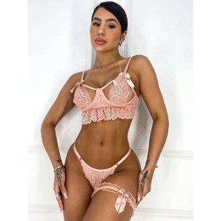 Conjunto Lingerie Feminina De Renda Tule Sem Bojo Sensual Sexy