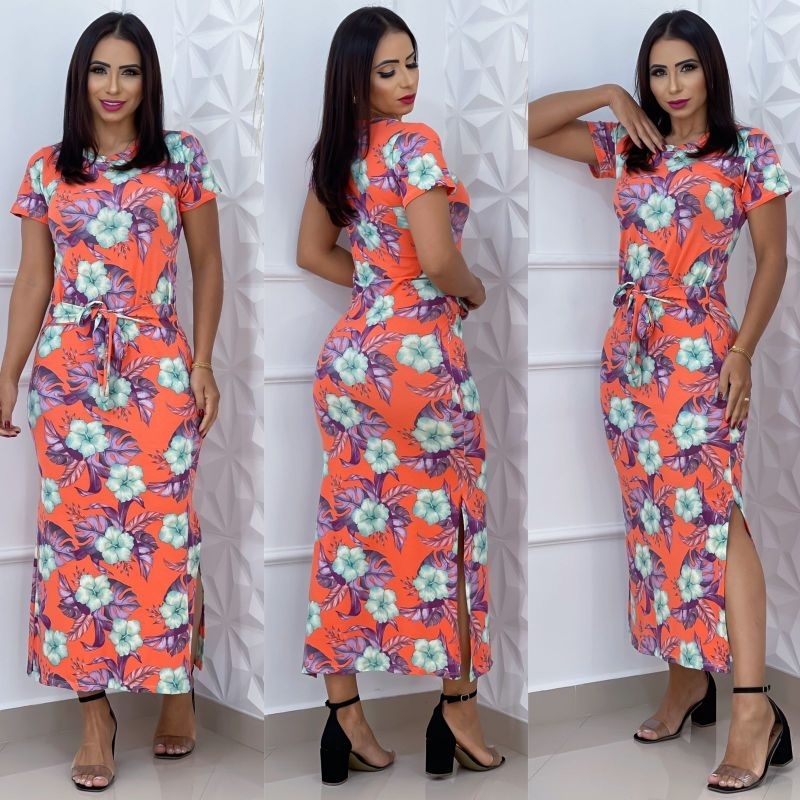 Vestido Longo Estampados E Liso De Amarrar Na Cintura Shopee Brasil