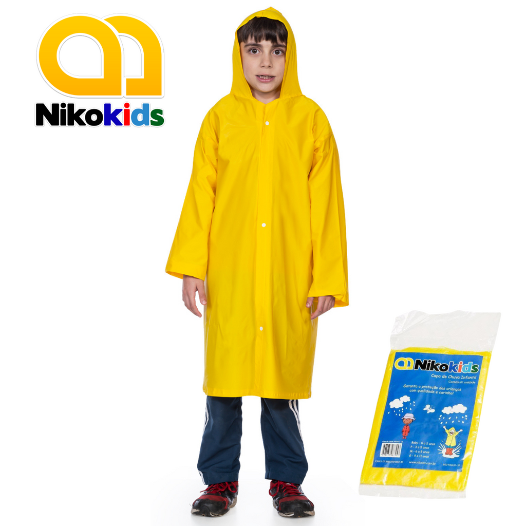 Capa De Chuva Infantil Menino Menina Capuz Pvc Laminado Cores