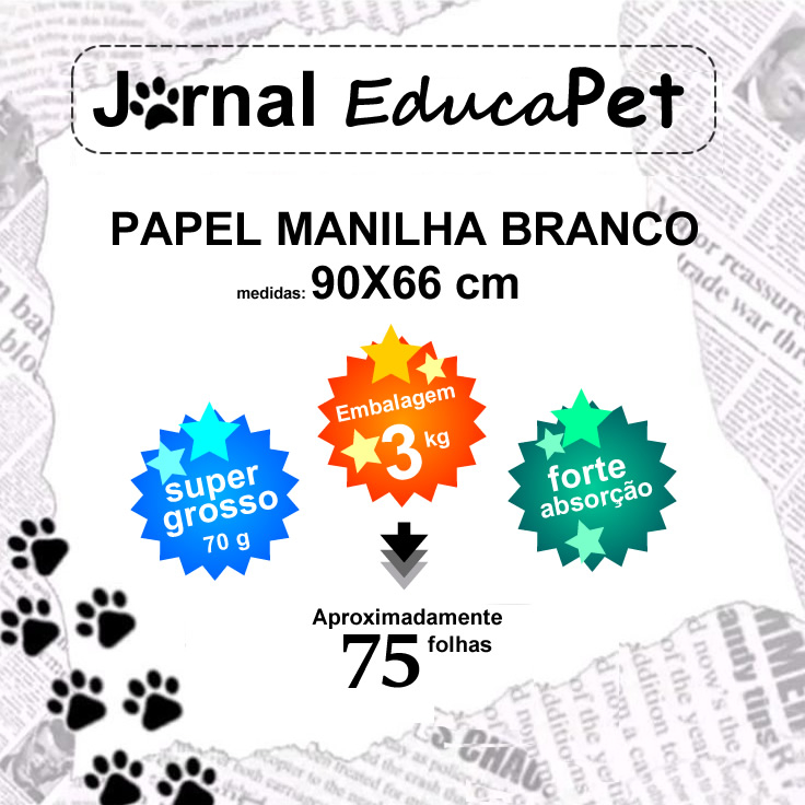 Jornal Pet Papel Biodegradável 3KG EM BRANCO Extra Grande Manilha