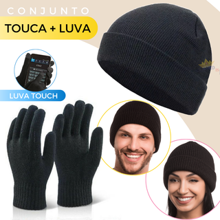 Kit Touca e Luva Touch Screen de Frio Lã Adulto Inverno kit Inverno