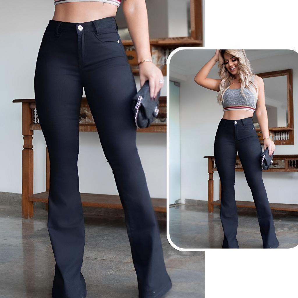 Cal A Jeans Feminina Flare C S Alto Levanta Bumbum Lycra Cintura Alta