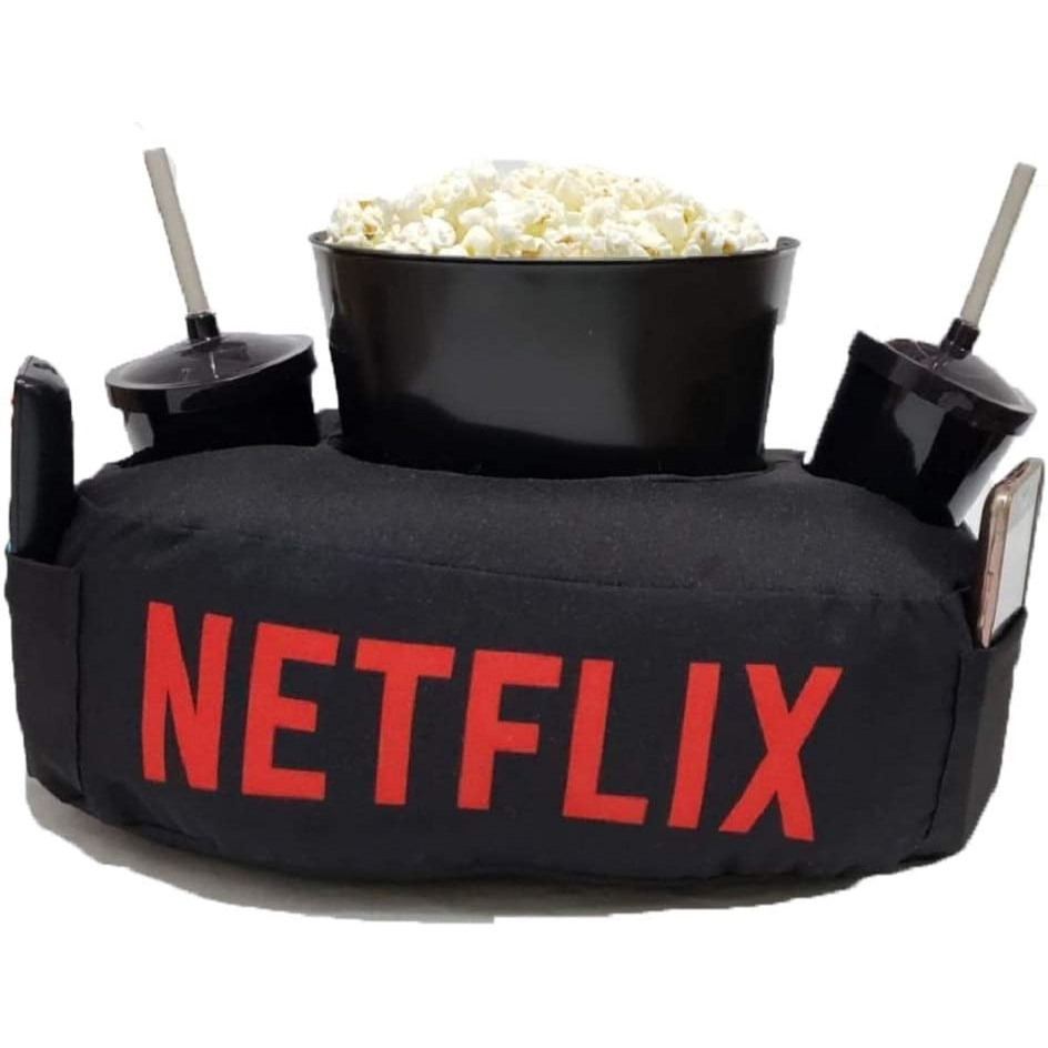 Kit Almofada C Porta Pipoca Balde Copos Netflix C Bolso Presente