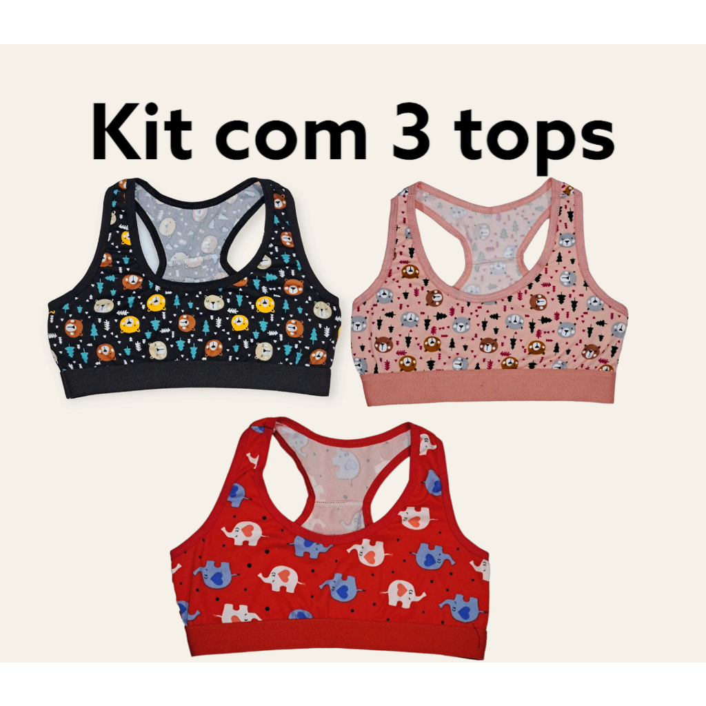 Kit Top Nadador Infantil Suti Sem Bojo Lingerie Menina Mo A