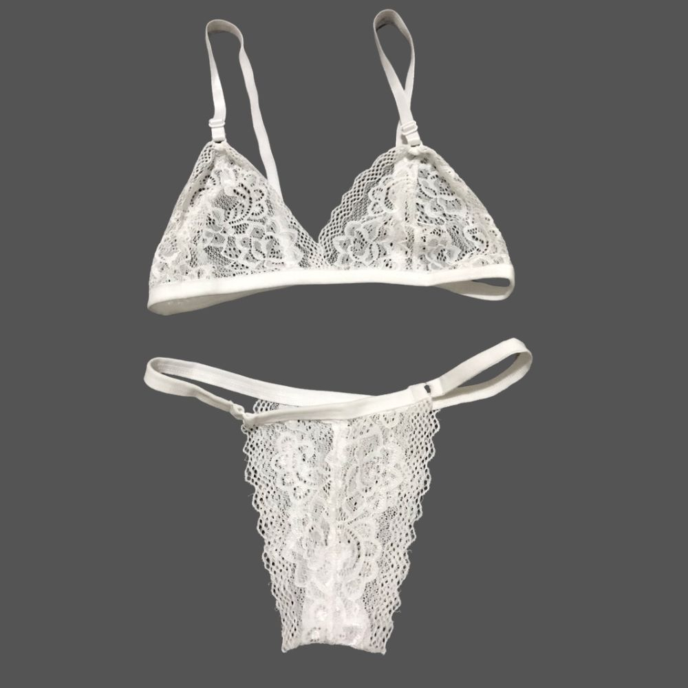 Kit Conjunto Lingerie Renda Sexy Sensual Feminino Transparente