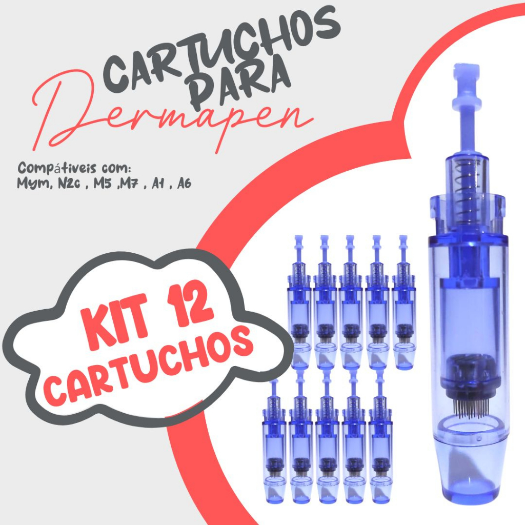 12 Cartuchos Para Dermapen Microagulhamento 1 3 E 5 Linear 12 36 E Nano