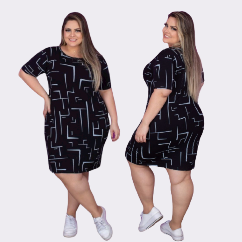 Vestido camisetão PRETO estampado confortável Camisão Plus size