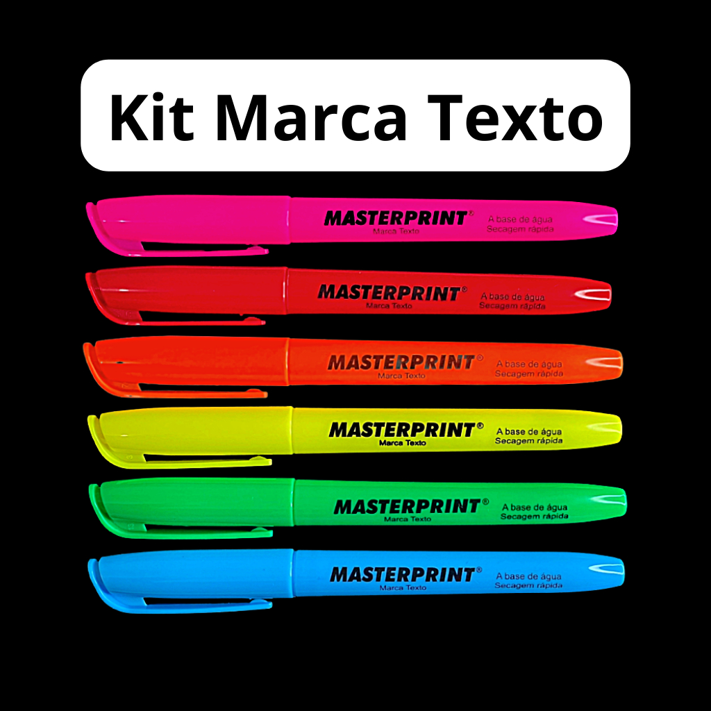 Caneta Marca Texto Neon KIT 6 Unid Masterprint 100 ORIGINAL