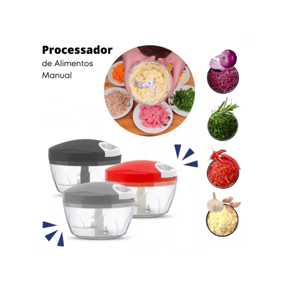 Processador Triturador Moedor De Alimentos Manual Alho 500ml Cores