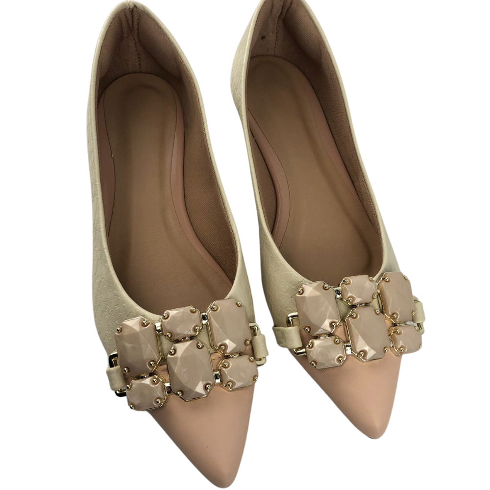 Sapatilha Feminina Bicolor Off White E Nude Pedraria Nude Shopee Brasil